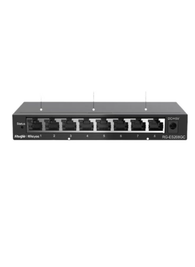 Ruijie 8-Port Full Gigabit Managed Switch Rg-Es208Gc, Security Monitoring, Enterprise-Grade Office Monitoring And Engineering Switch - Image 1